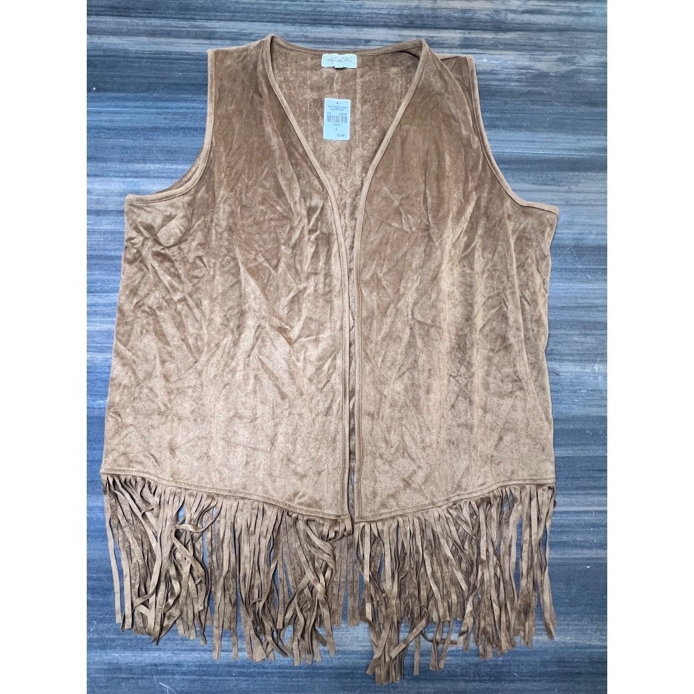 Kendall Faux Suede Fringe Vest‎ Western Bohemian Festival Style Size L